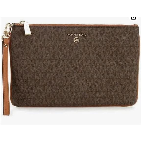 Michael Kors Jet Set Charm Large Top Zip Wristlet Brown/Acorn Handbag - Picture 1 of 3